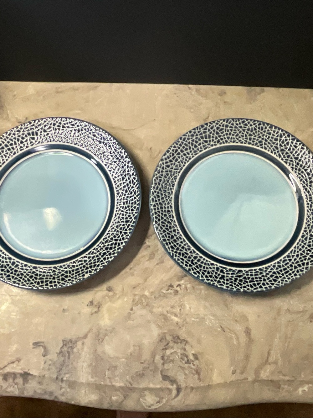 American Atelier Stoneware (2) 9” Salad Plates Azure Blue